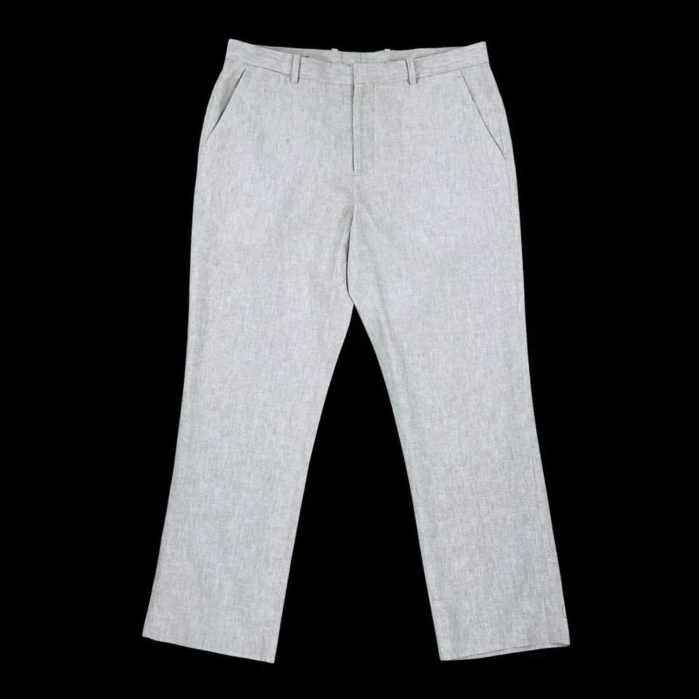 Perry Ellis Pants Men 34x30 (ACTUAL 34x29) Beige Linen Blend Straight Trousers